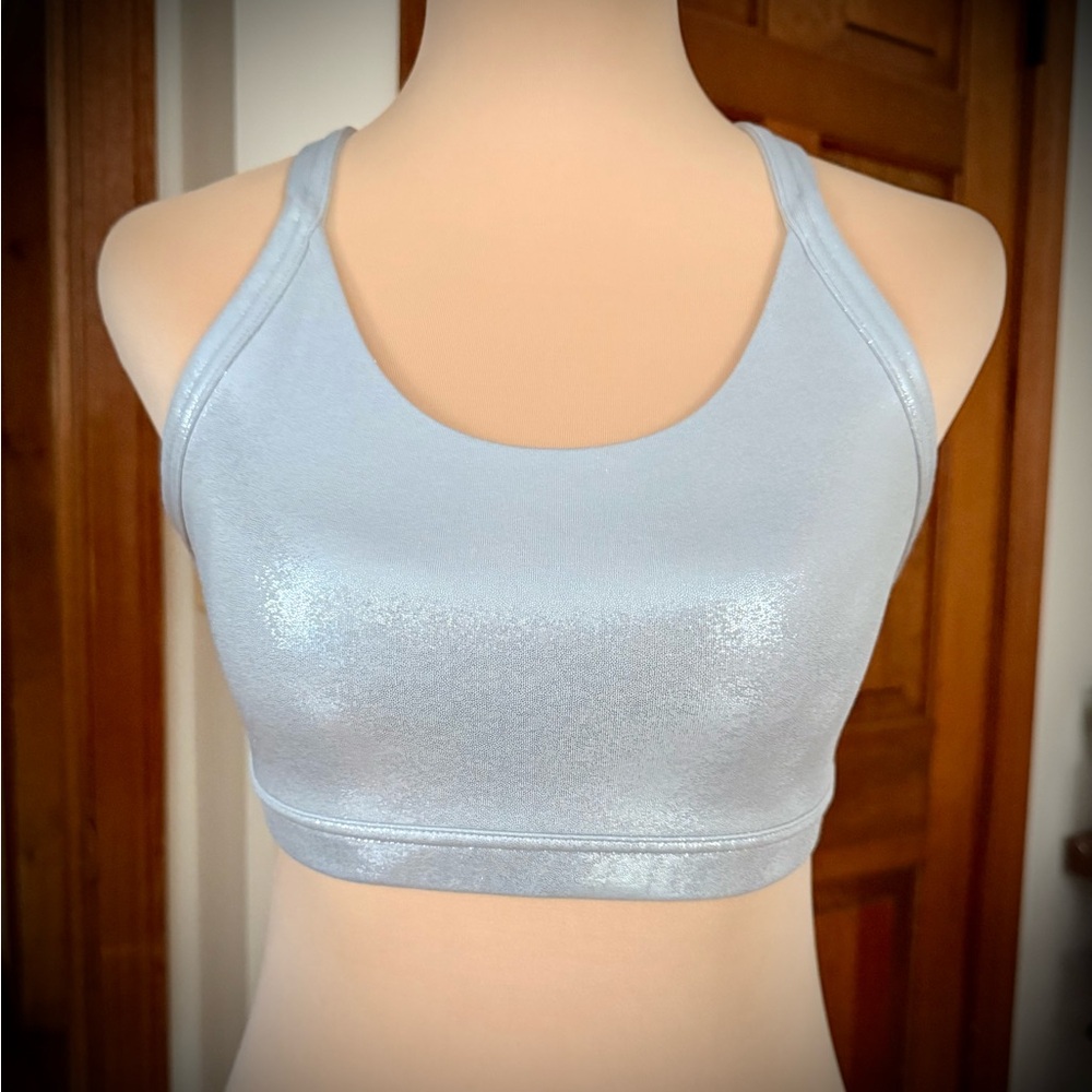 NWOT Zumba Fitness Shiny Silver Sports Bra Spicy/Small